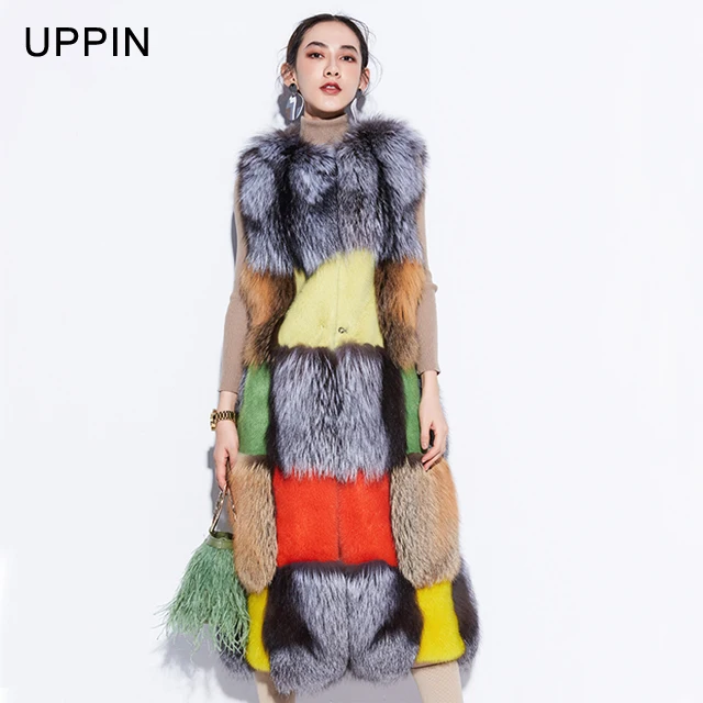 

Factory wholesale Fashion Long Hit Color Ladies Mink Fox Fur Gilet women fox fur Vest