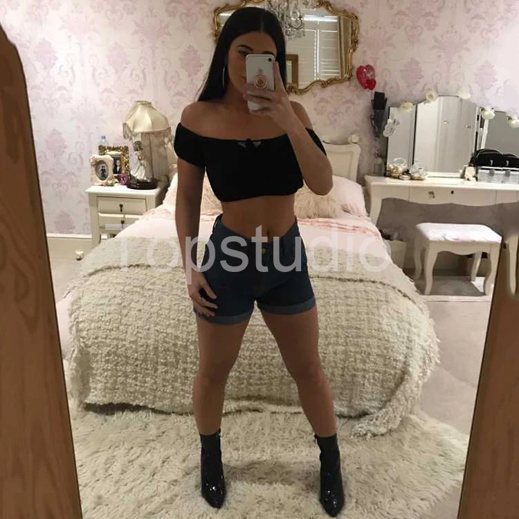 

High waist leisure wide leg pants shorts jeans tight sexy hot pants, Dark color