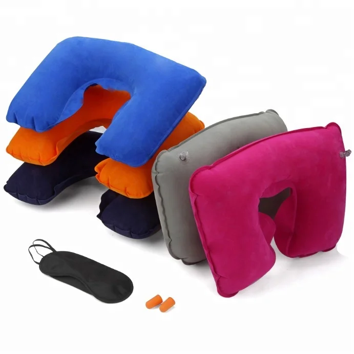 

flocking Comfortable inflatable travel pillow Travel Neck Pillow Travel Plane Flight U-shaped head neck Pillow, Blue;red;pink or according to your request