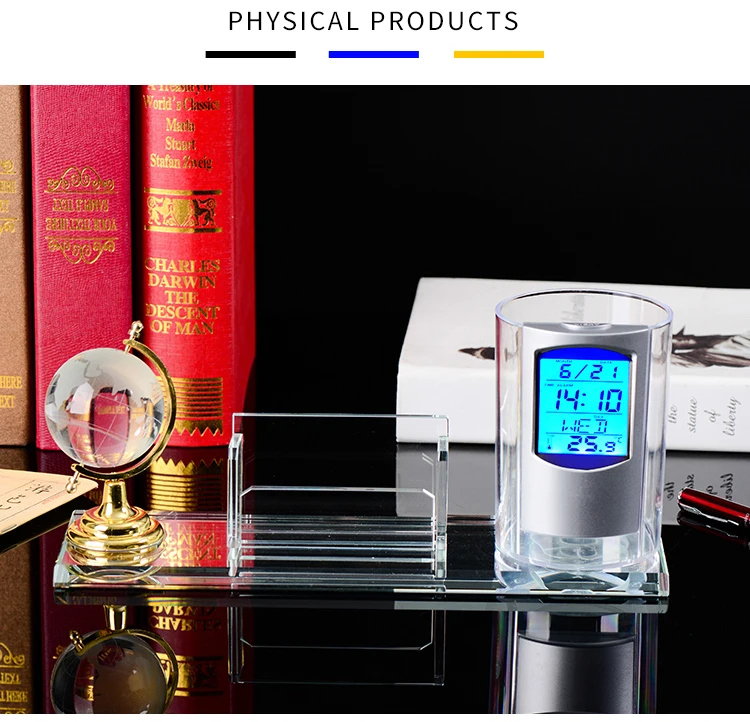 Multifunctional K9 Crystal Electronic Clock Thermometer Four In One