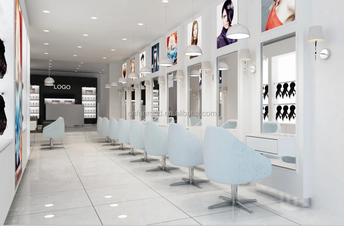 Hair salon interior design barber shop furniture mirror with led light sale