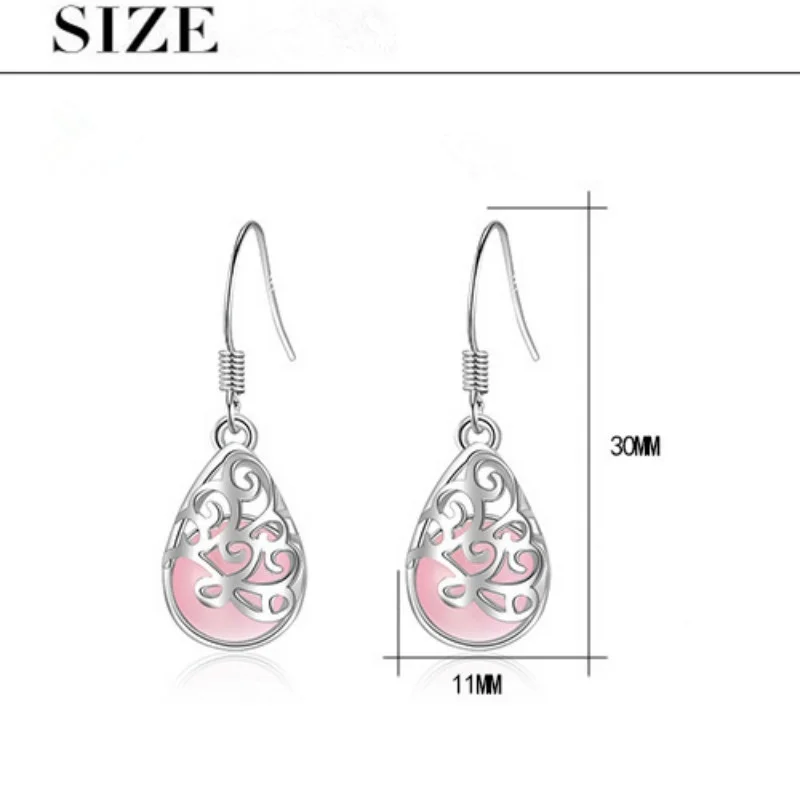 

925 Sterling Silver Dangle Earrings for Women Vintage Caved Drop Earrings Hollow Out Opal Pendant Earrings for Women Brides, N/a