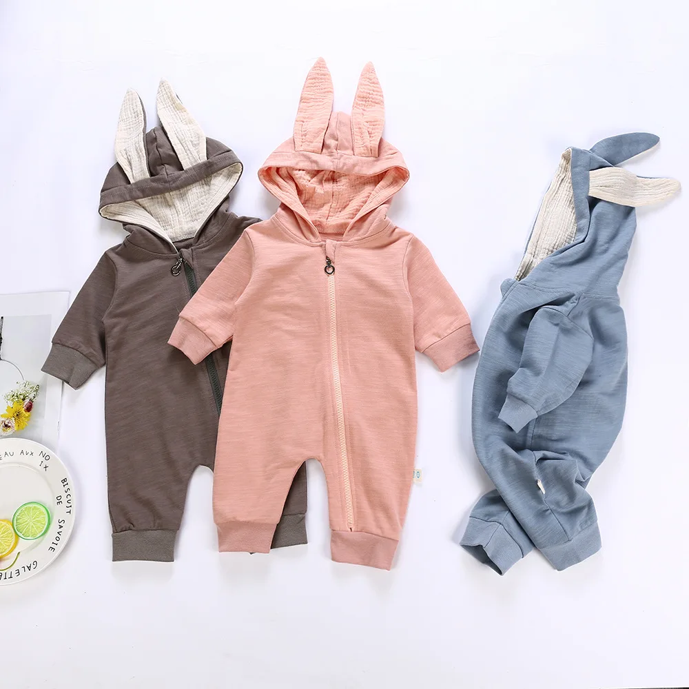

Fashion Cute Bunny Baby Romper Winter Cotton Infant Baby Romper, Pink/ grey/ blue