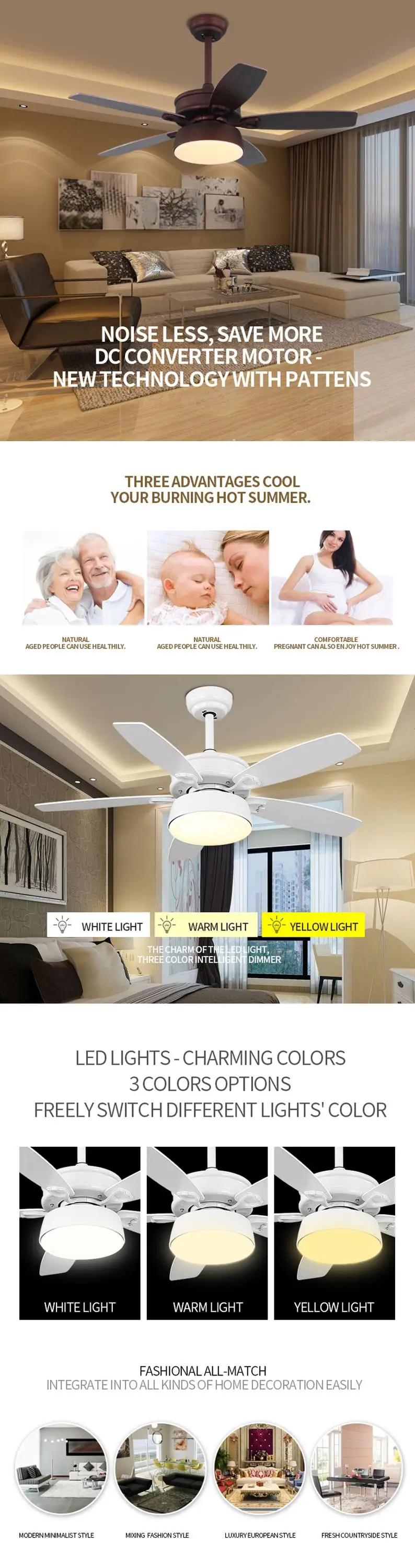 China supply classic design modern 5 blade ceiling fan with light