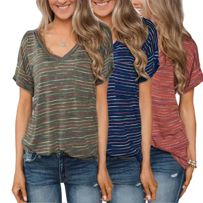 2019 New Design Ecowalson Women Summer   Loose Stripe Print Short Sleeve T-Shirt Tops