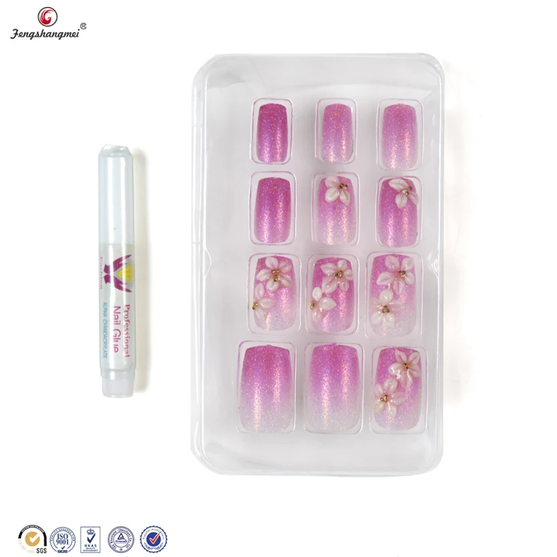 fengshangmei pre glued artificial nails acrylic nail product wholesale acrylic designed 3D false nails