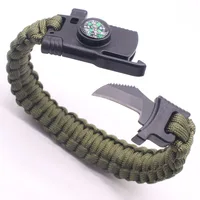 

Factory Wholesale Multifunctional Outdoor Compass Knife Fire Starter Paracord Bracelet Survival