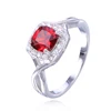 SJSGR08 Yiwu Fine Jewelry Manufacturer 925 Sterling Silver Red Square Fillet Stone Cubic Zirconia Cross Shank Women Rings