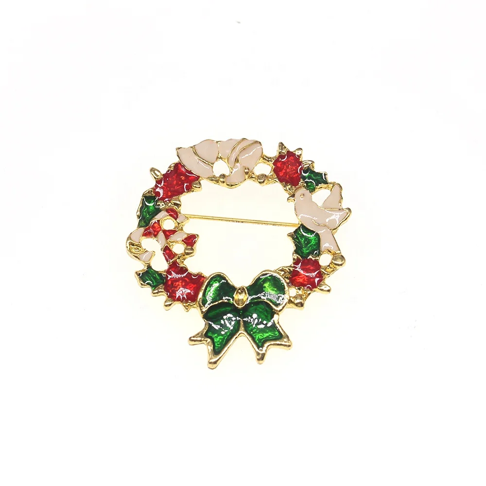 

Colored enamel Christmas gift wreath mini ribbon pin brooch