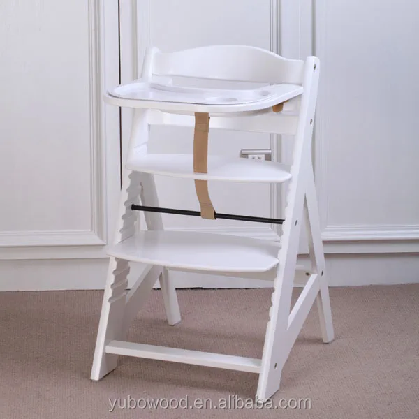 wooden high chair with plastic tray