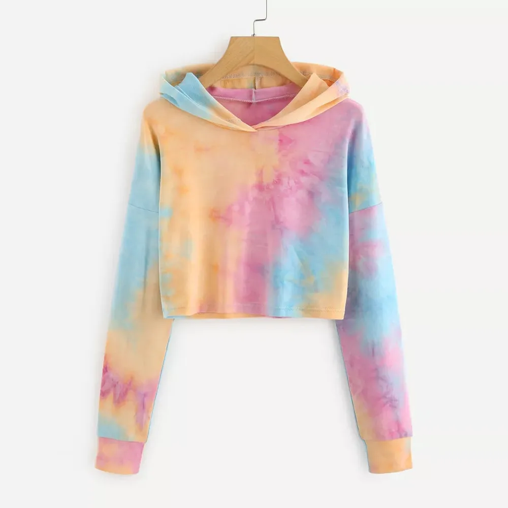 

High Quality Ladies Cropped Customized No Label Tie Dye Hoodie Women, Customized color