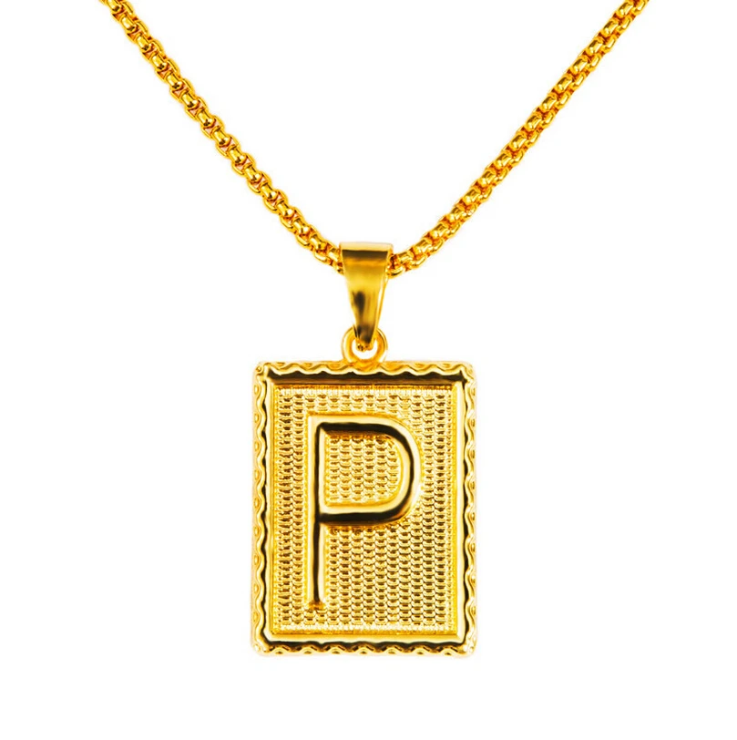 

Golden HipHop Initial P DogTag Pendant With Round Box Chain