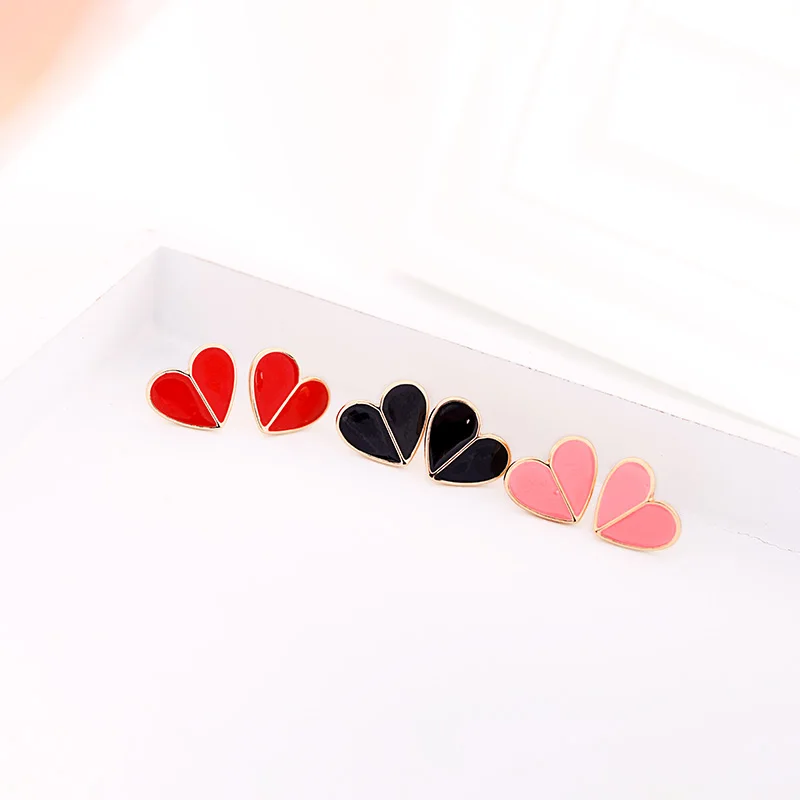 

ed02060d Handmade Enamel 18k Gold Plated Zinc Alloy Girl Gift Design Minimalist Red Crack Heart Earrings Stud Jewelry