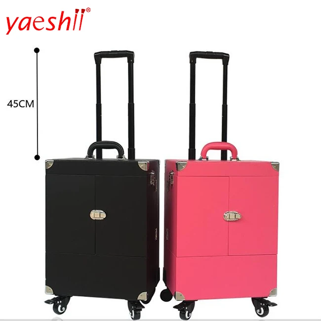 

Yaeshii professional PU Portable Makeup Trolley Beauty Box Vanity artist suitcase Case on wheels with drawer, Pink,black,red