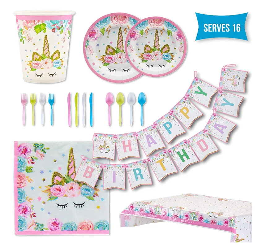 Premium Unicorn Birthday Party Supplies Set,Paper Plates And Cups For
