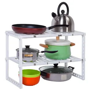 Image of XM_432G 2 Tier stainless steel Expandable kitchen accessories under sink organizer
