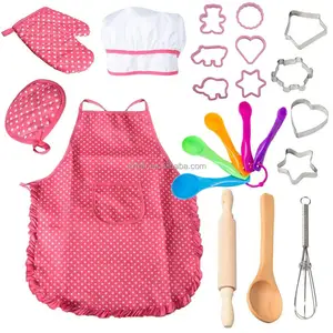 22 pcs Kids Cooking and Baking Set - Includes Apron for Girls,Boys Chef Hat,Oven Mitt and Other Cooking Utensils