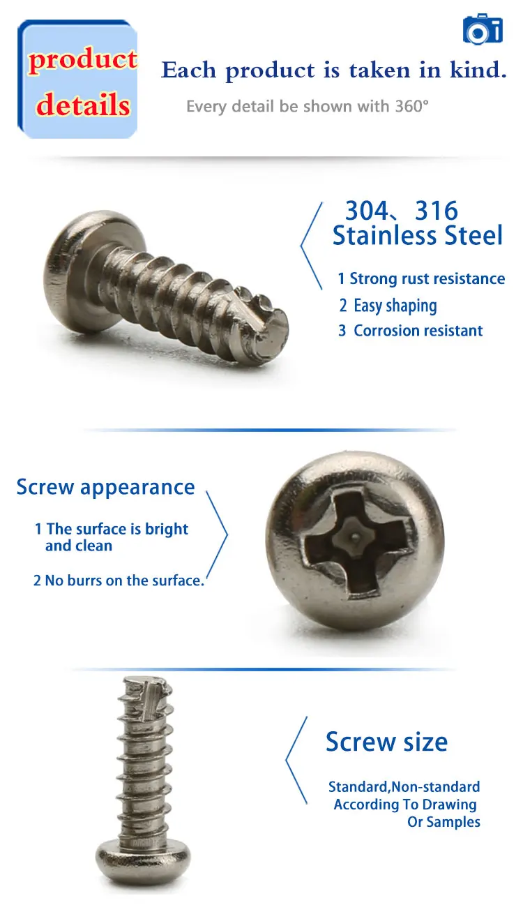 Upholstery Fixing Plastic Screws M2.3 Pt Self Tapping Thread Forming