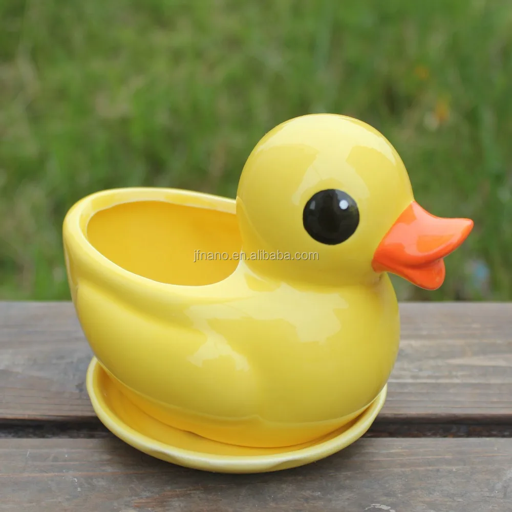 

Attractive desktop decor yellow duck shape animal ceramic planter