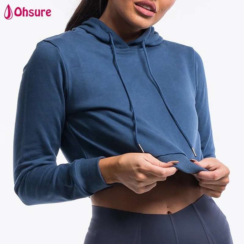

hot sale solid short hoodies custom design fleece women crop hoodie
