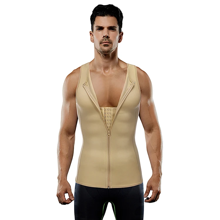 

Streamline Nude 2 Steel Boned Front Zipper Men Sliming Waist Trimmer Body Shaper For Men, As show