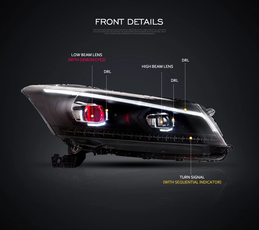 Vland Manufacturer For Accord8  Headlight For 2008-2013 For ACCORD8 Demon Eye LED Head Lamp Wholesale Price