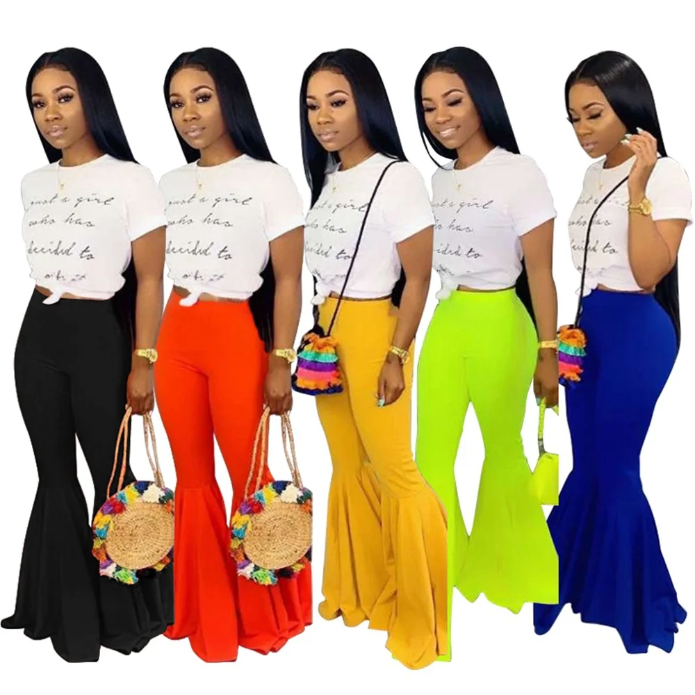 

MT527-219 Fashion Casual Solid Color Irregular Women Flares Pants