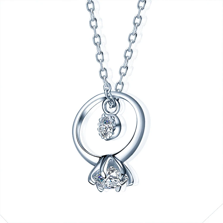 

Women Ring Pendant Cubic Zircon Crystal Necklace Jewelry Necklace, Silver