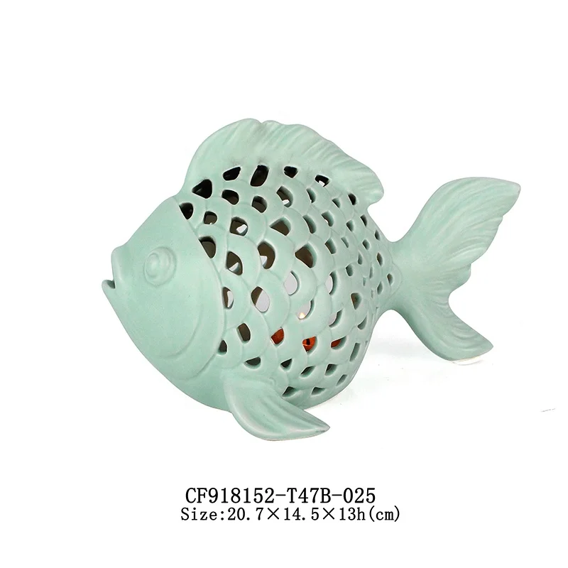 Ceramic Candle Holder Hollow out Fish Sculpture Shaped Home Decor manufacture