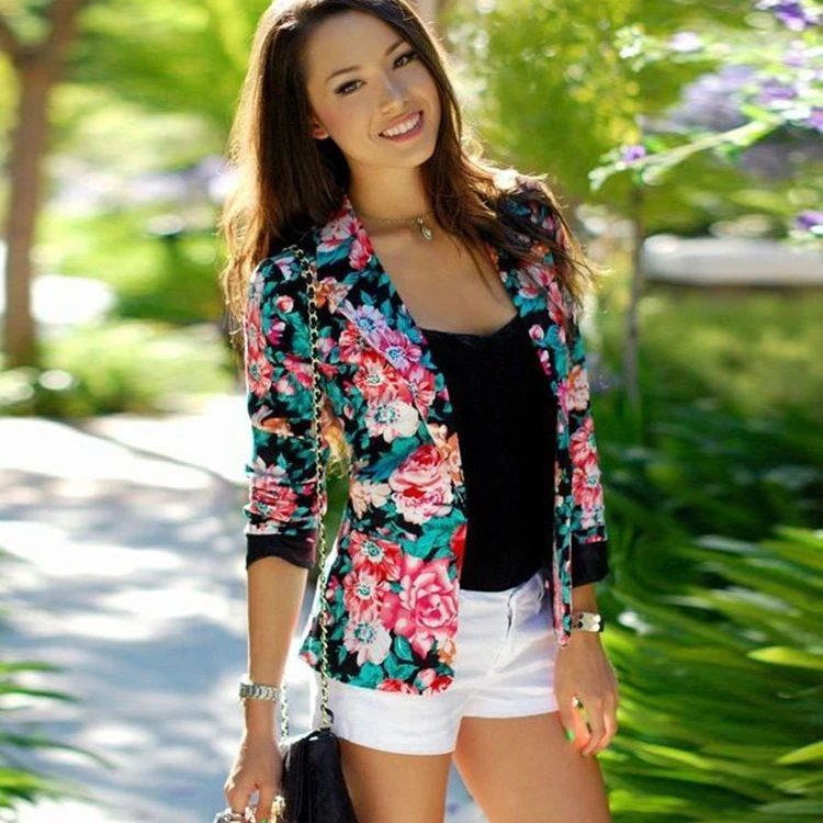 

Women's Long Sleeve Open-Front Floral Print Blazer for women, As seen on picture