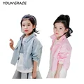 ActhInK 2016 New Girls Short Casual Blouses Brand Korean Bohemian Style Princess Girls Trench Solid Shirts