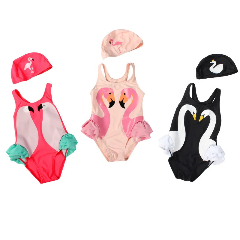 

INS New Black Swan Flamingo Parrot Child Girl Baby Swimsuit, Color