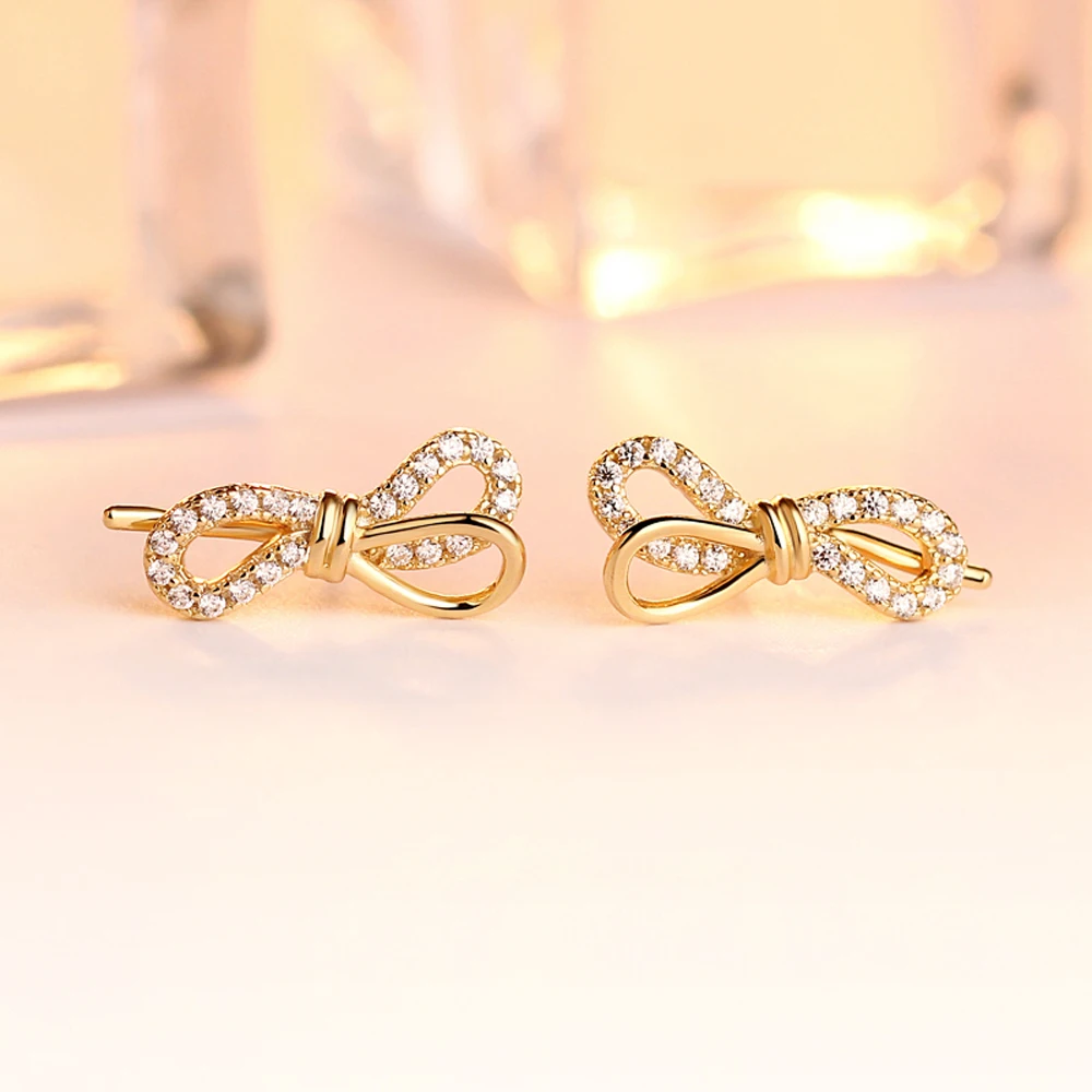 

2019 Korean cute earrings with sterling silver crystal bowknot earrings ins hot style earrings, N/a