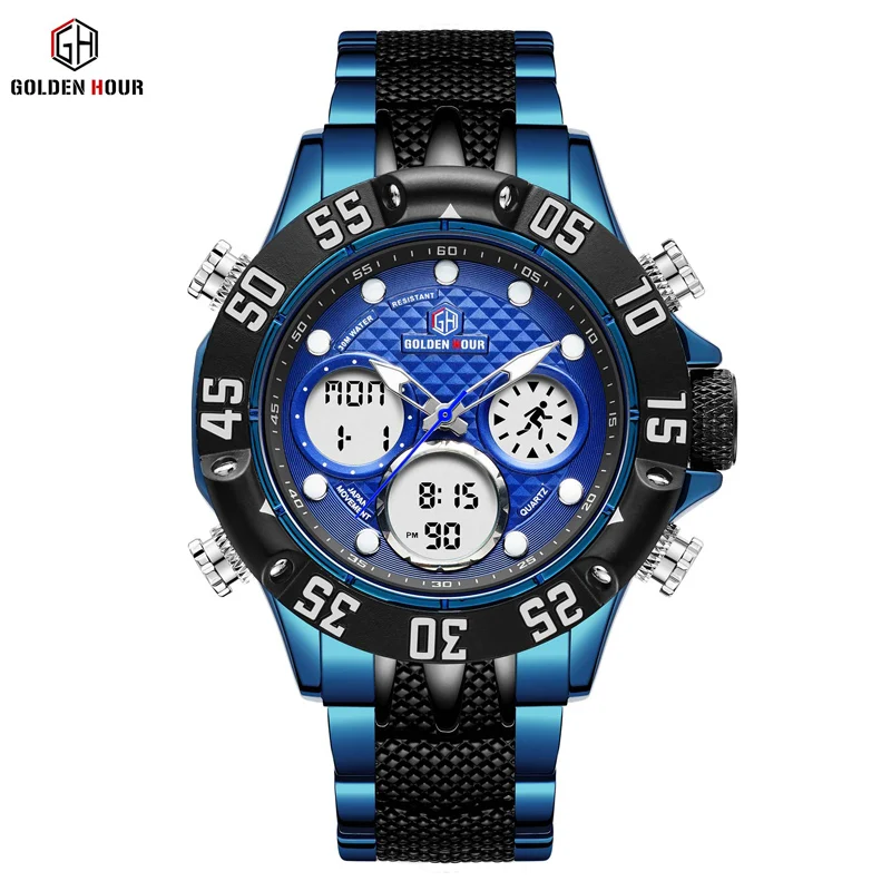 

GH-119 Blue metal fashion waterproof quartz sports watches men luxury brand automatic golden hour watch relogio masculino