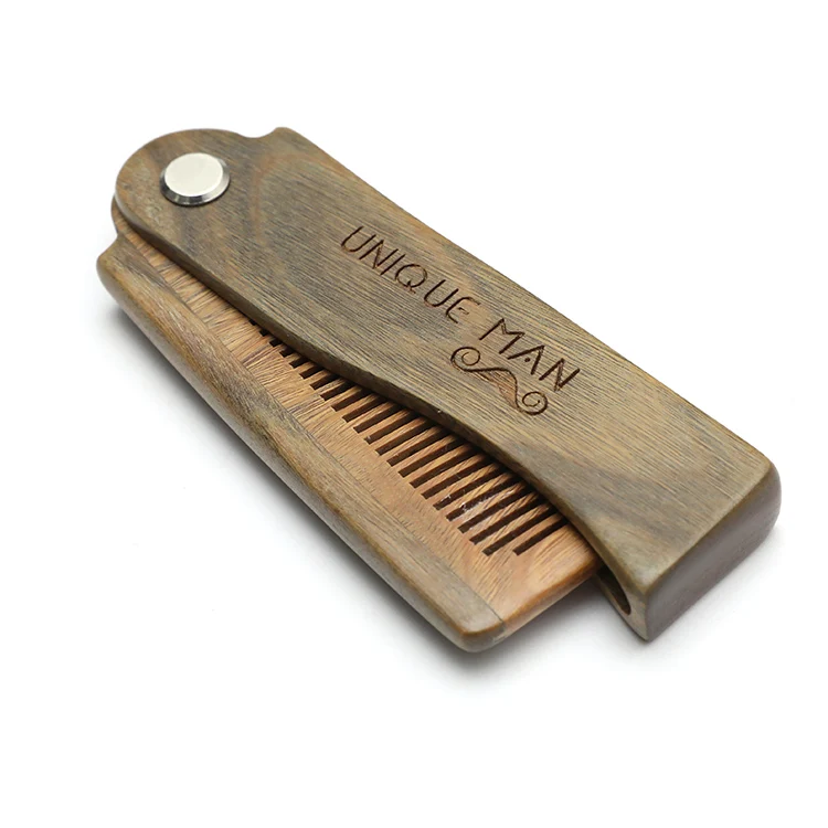 

OEM logo green sandalwood folding beard comb hair comb, Green color