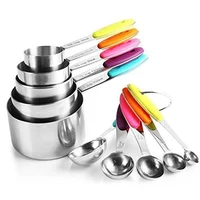 

Safe Food Grade CookStainless Steel 5 Measuring Cups and 5 Measuring Spoons with 2 Rings and Silicone Handle