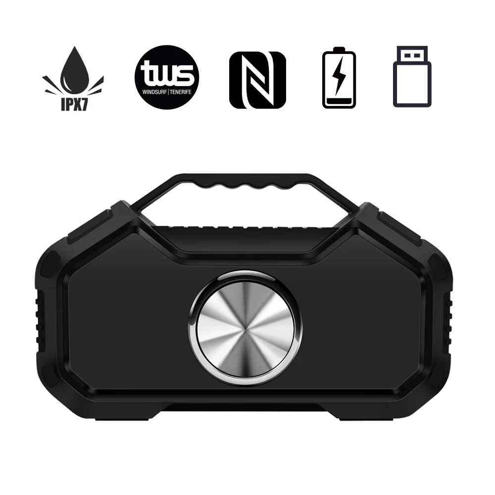 

new products 2019 IPX7 Waterproof F9 Boombox speaker with TWS NFC subwoofer speakers, Black and red