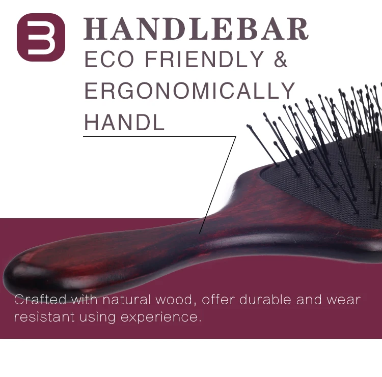 EUREKA 9267P-R Engraved Wooden Square Paddle Hair Brush Rubber Wood Hair Brush Massage Classical Style Hair Brush