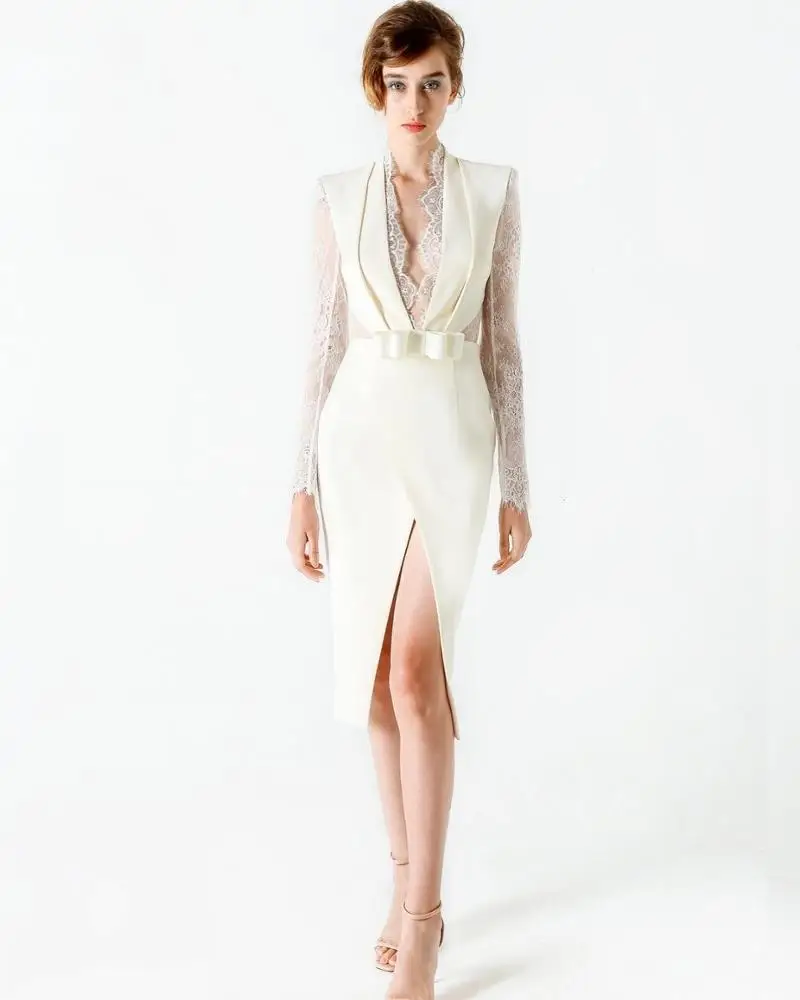 

New Fashion Ladies Autumn Winter Long Sleeve Elegant White Lace Dress, Shown
