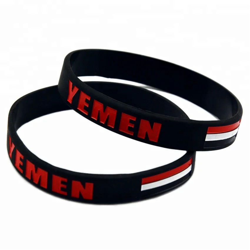 

50PCS Yemen Saba Relief Silicone Wristband Ink Filled Logo 2 Colors, White, black