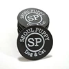 Round shape embossed white logo fake leather label patch