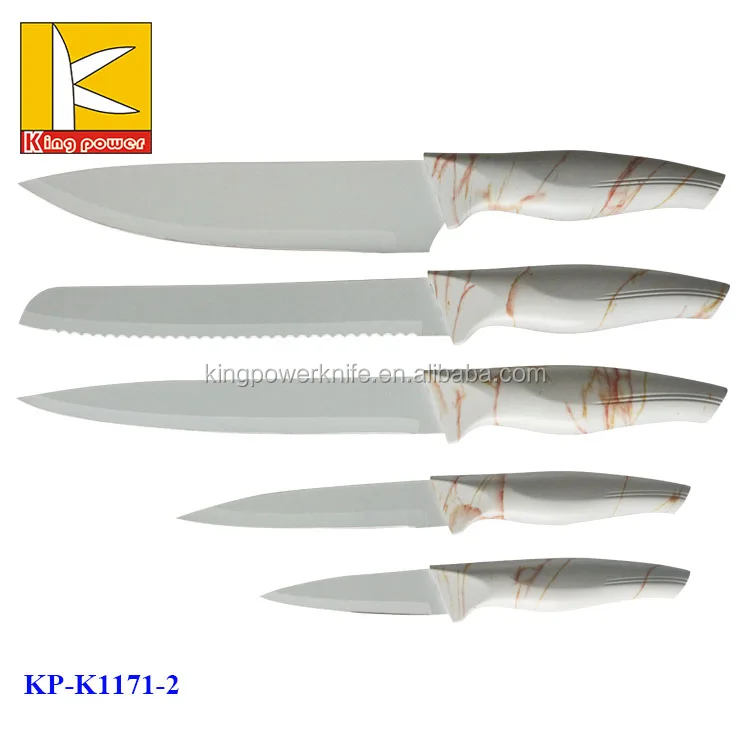 MOONBIFFY 1/5/6PCS White Marble Cracked Kitchen Knife Sets Handle