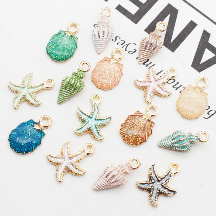 

Pearlescent Conch Shell Starfish diy Jewelry Accessories Bracelet Earrings Alloy Pendant set, 15 colors
