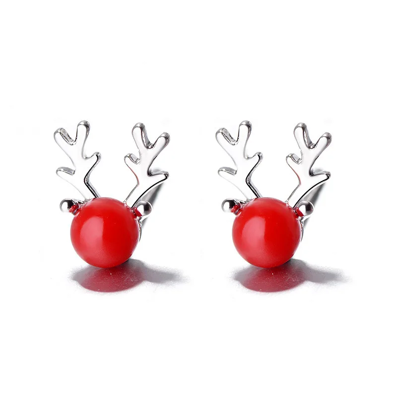 

Small elk silver pearl earrings female temperament fashion Korean version of the simple earrings for Christmas gift, As picture