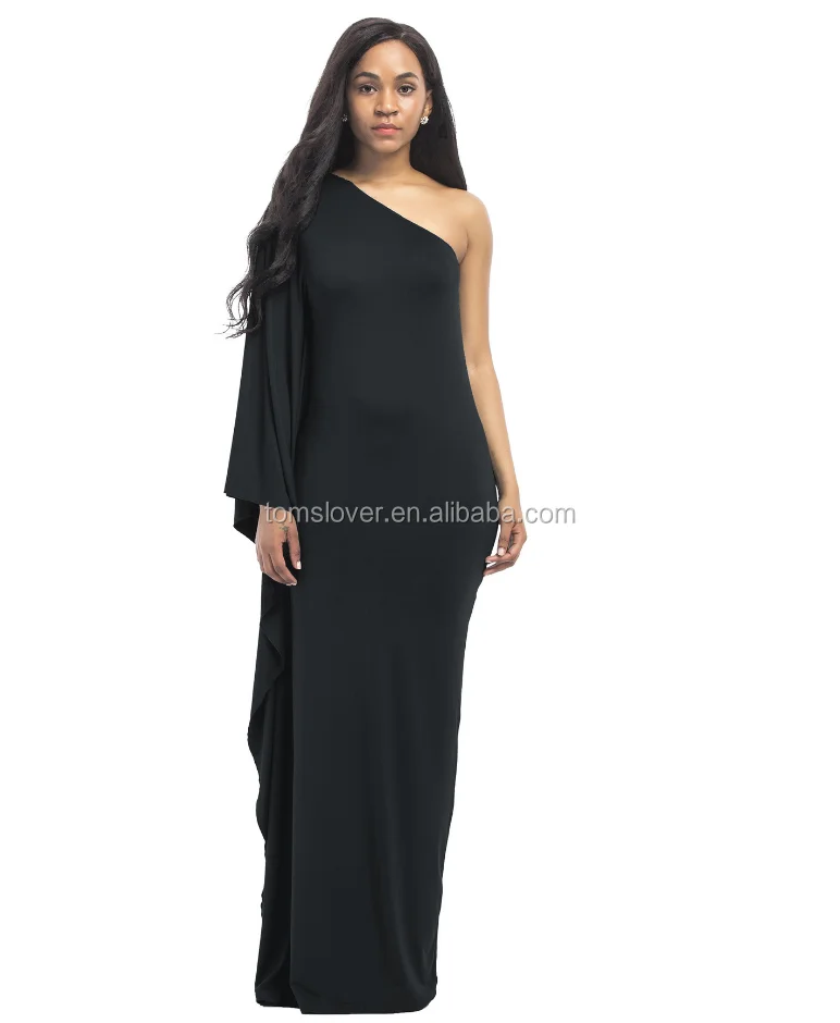 

High-end New Dress For Ladies Pure Color Black Maxi One Shoulder Dress Cheap, White;pink;wine red;black;lake blue;dark blue;burgundy