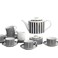 

Bone china dinnerware dish simple black and white stripes coffee cup set