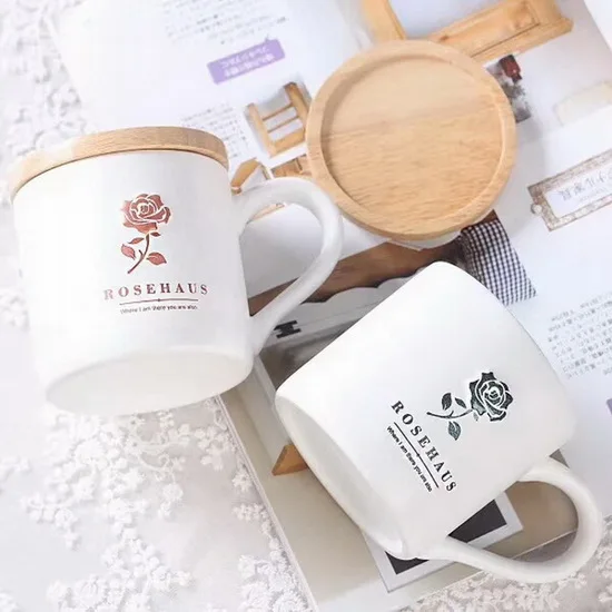 Newest design western matte solid color cheap fine ceramic coffee mug set for gift with bamboo lid