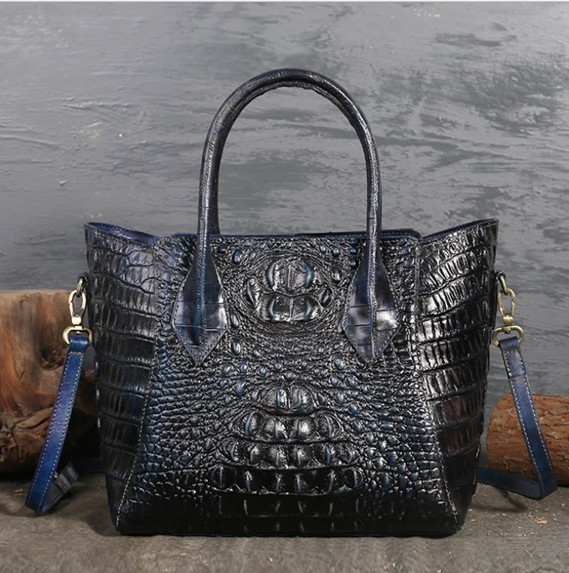 

Vintage Crocodile Pattern 100% Genuine Leather Tote Hand Bags Women Handbags For Ladies, Red, burgundy ,blue, brown