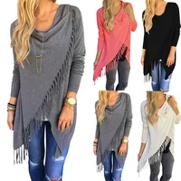 

Women's Women Long Sleeve Pure Color Tassel Slash Blouse Tops Shirt