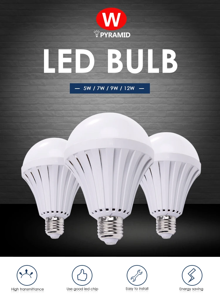Hot sales E27 85-265V 7 Watt Led Bulb Light Pc+ Aluminum rechargeable bulb